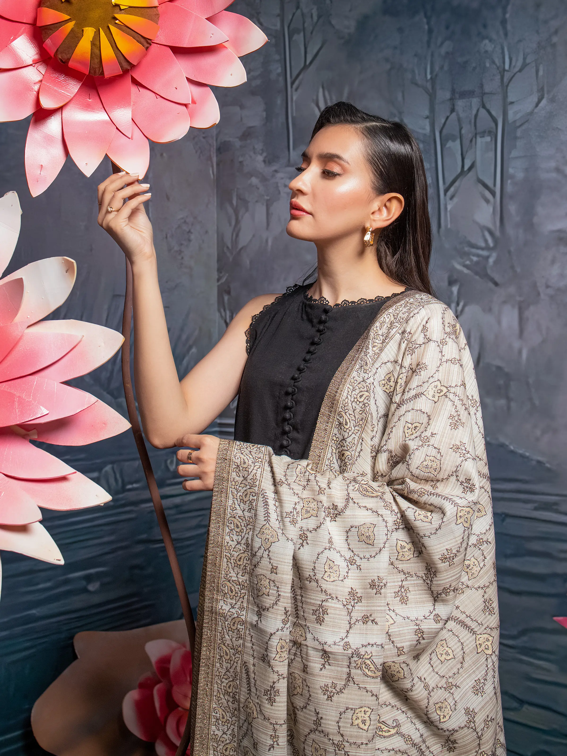 Pashmina Jacquard Zari Shawl - EWMS5-001 - Image 3