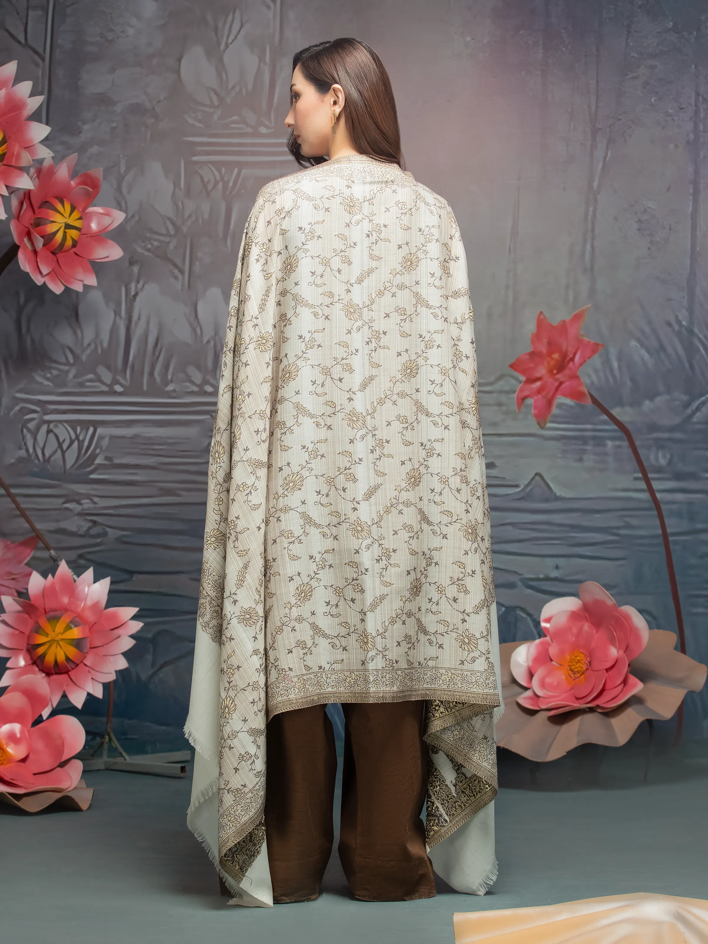 Pashmina Jacquard Zari Shawl - EWMS5-002 - Image 2