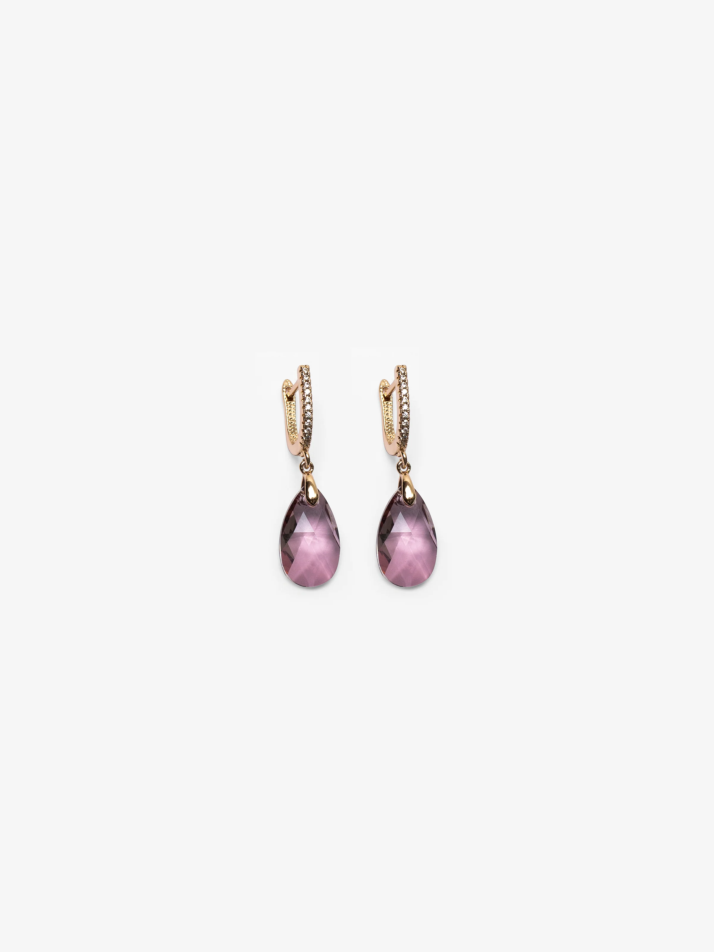 Purple Teardrop Crystal Earrings - EAWE5-037 - Image 2