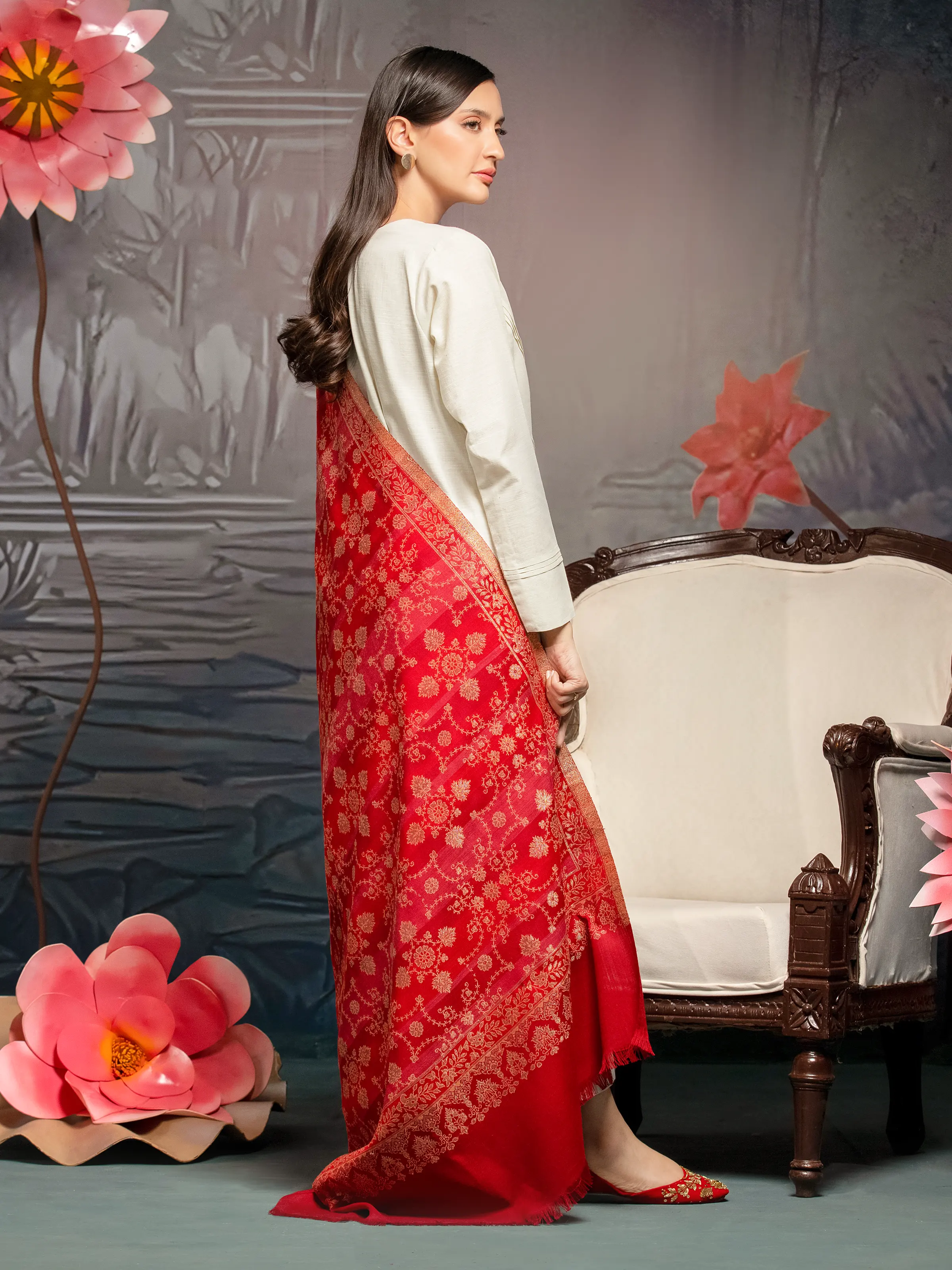 Pashmina Jacquard Zari Shawl - EWMS5-005 - Image 2