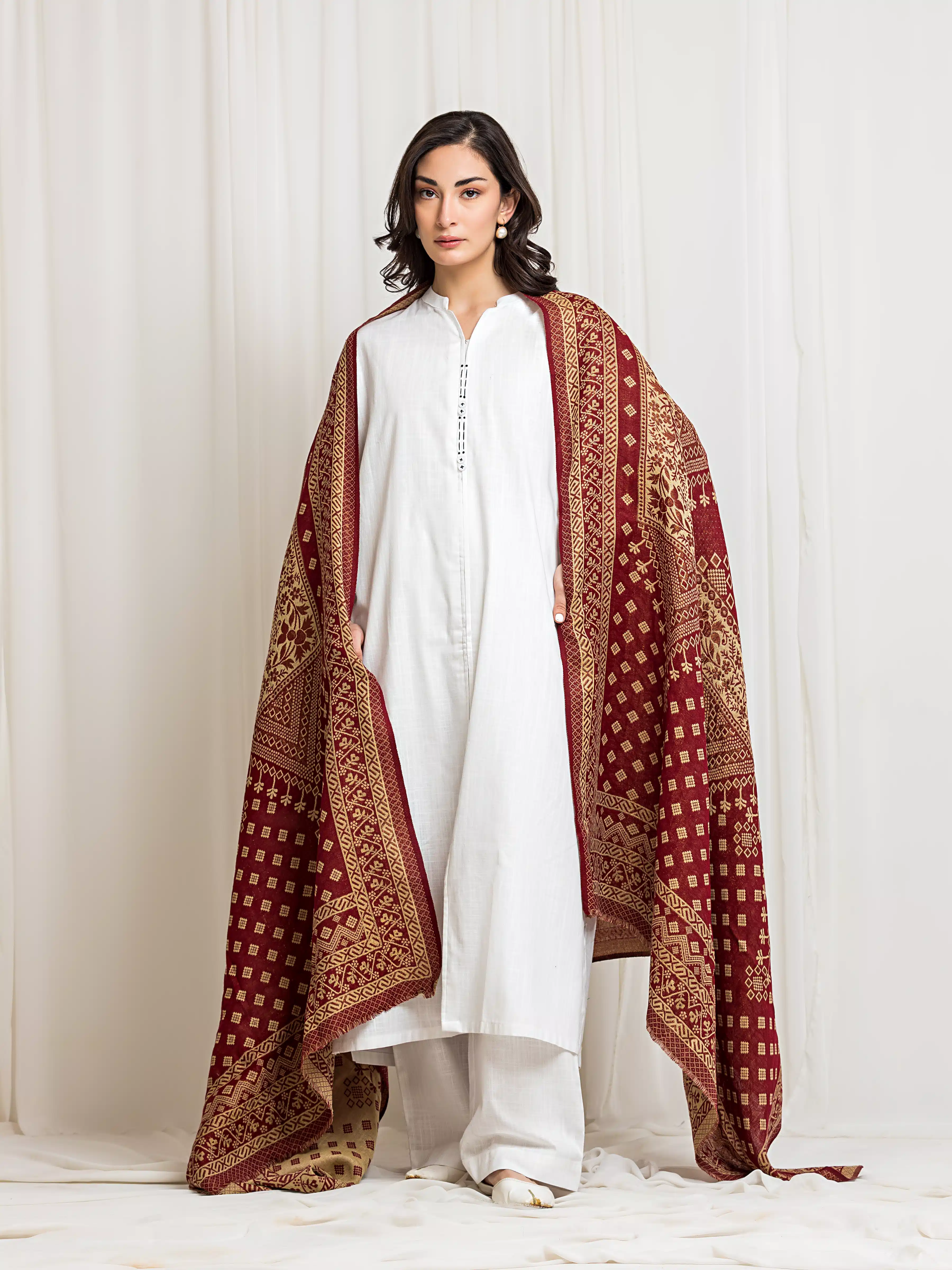 Women's Red Shawl - EWMSJ5-002