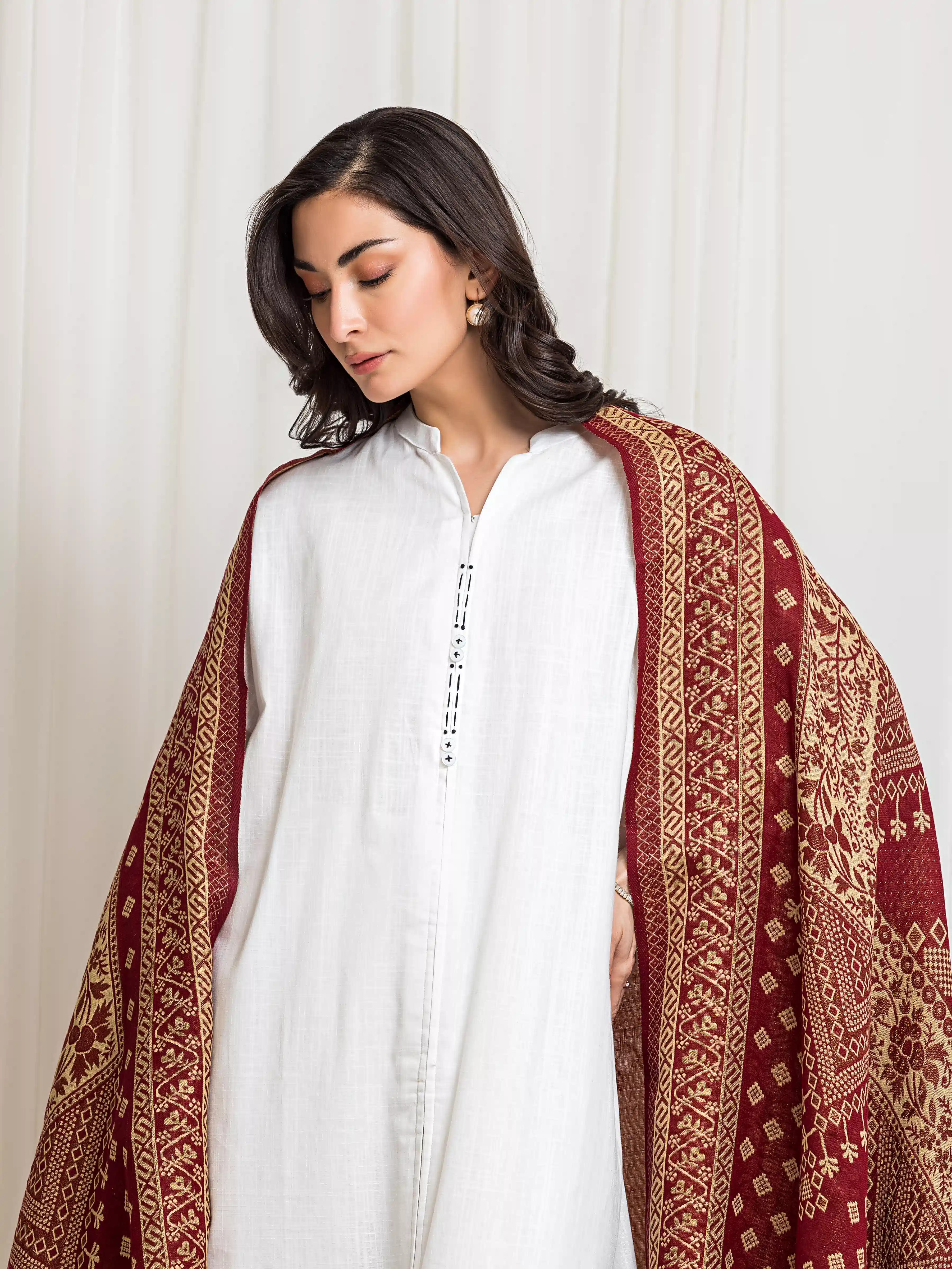 Women's Red Shawl - EWMSJ5-002 - Image 2