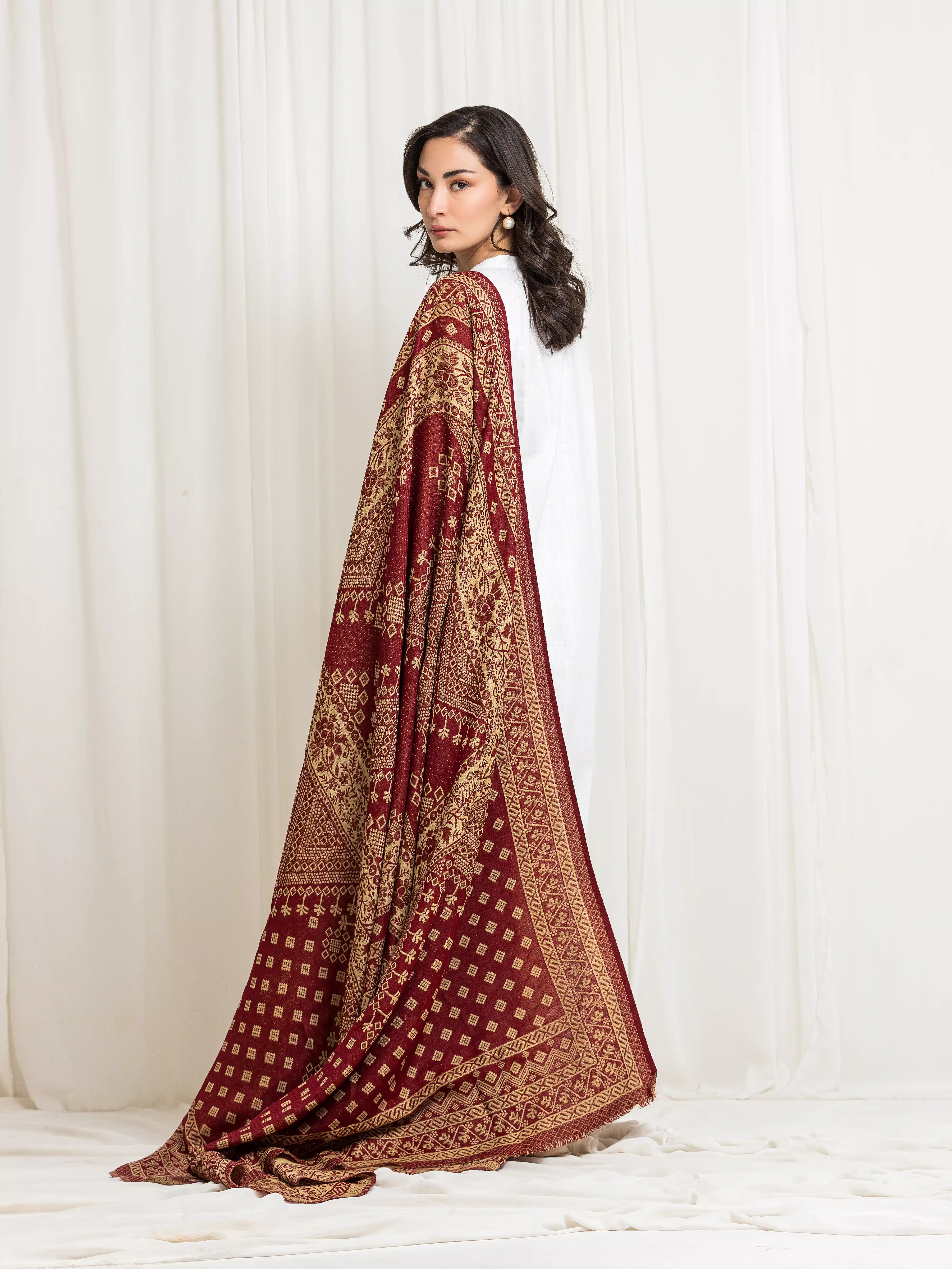 Women's Red Shawl - EWMSJ5-002 - Image 4