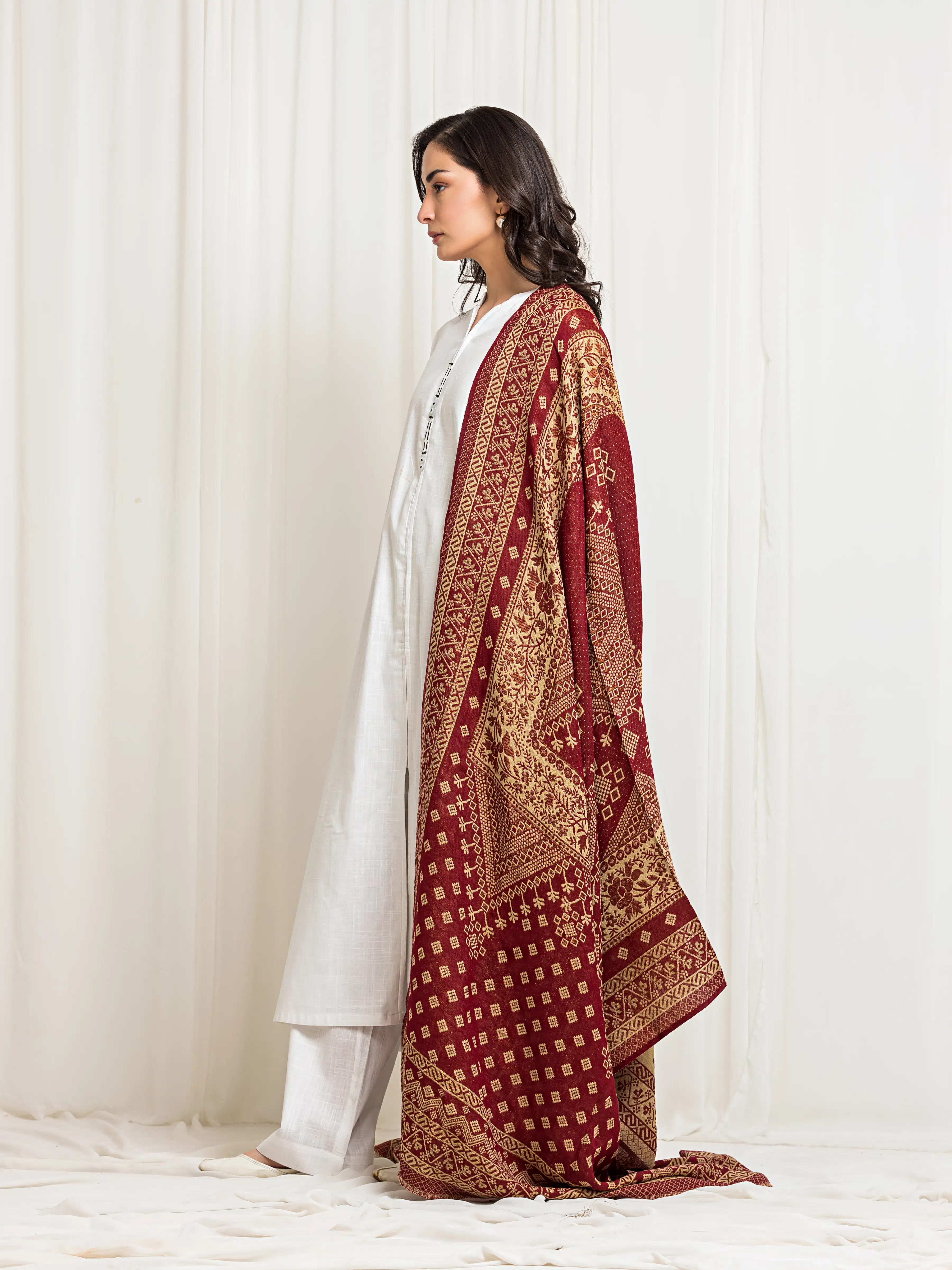 Women's Red Shawl - EWMSJ5-002 - Image 5