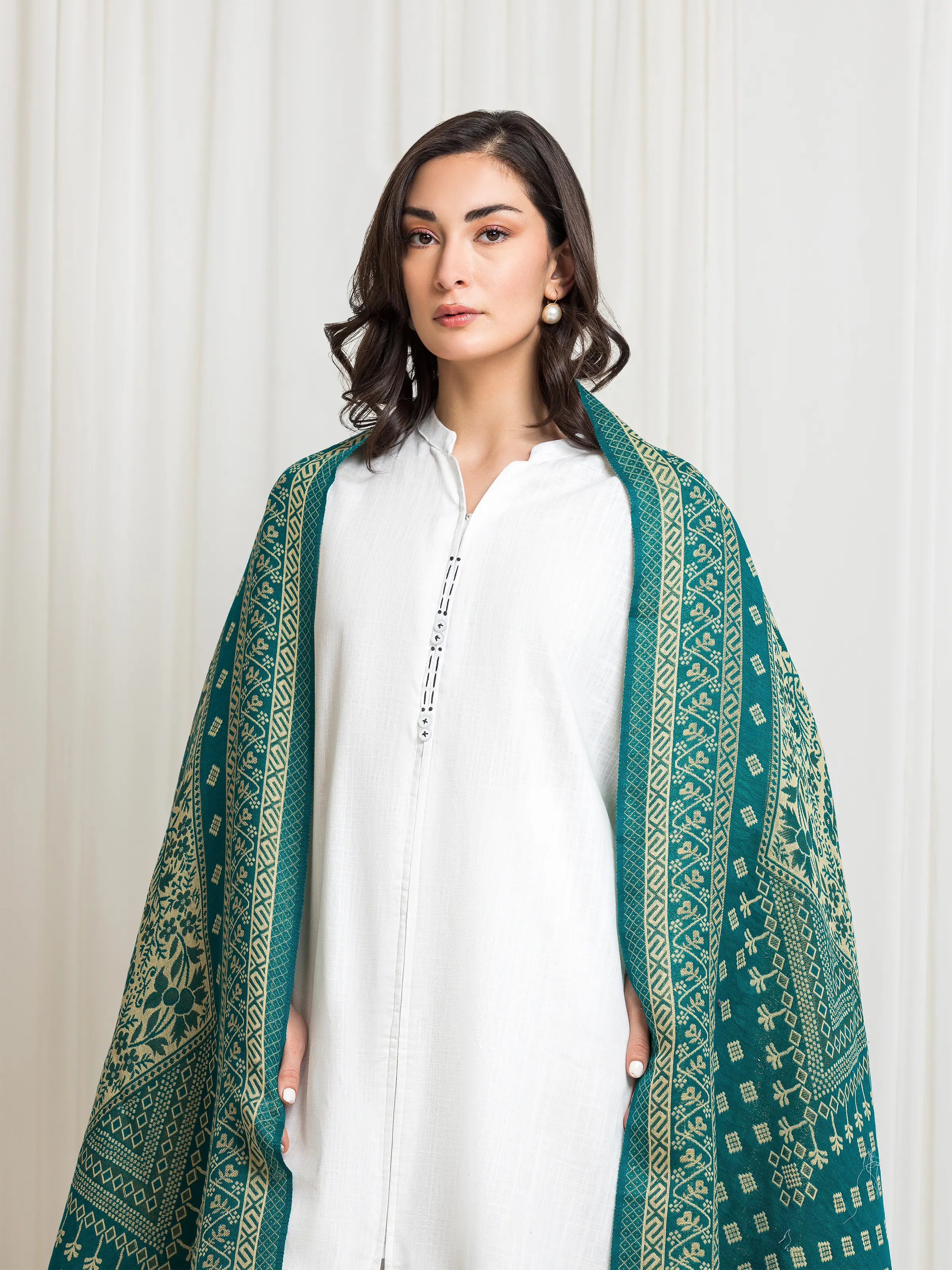 Women's Sea Green Shawl - EWMSJ5-003 - Image 2