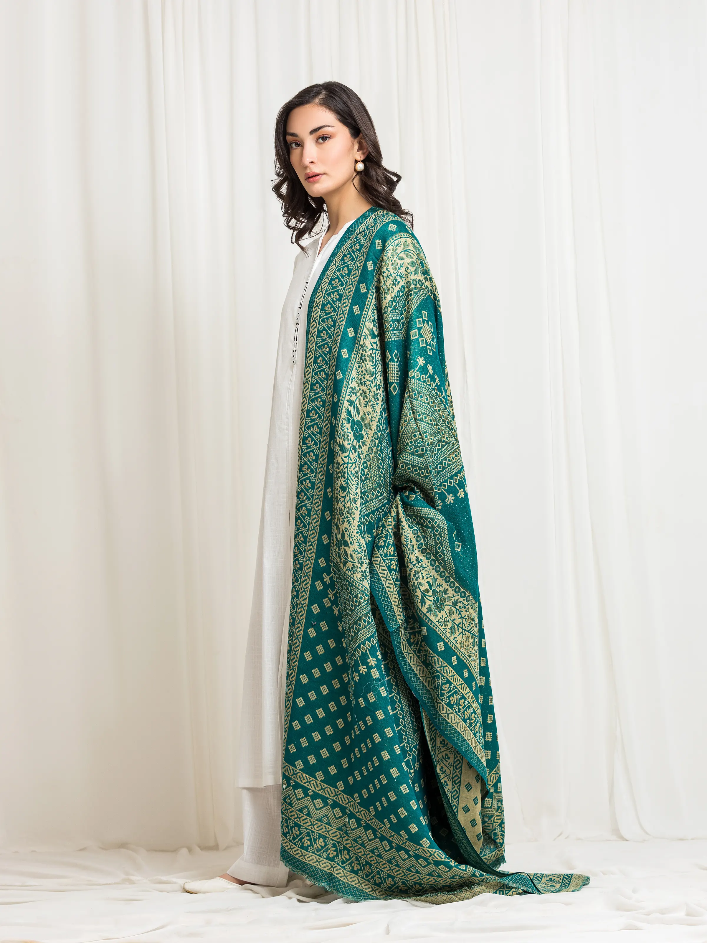 Women's Sea Green Shawl - EWMSJ5-003 - Image 3
