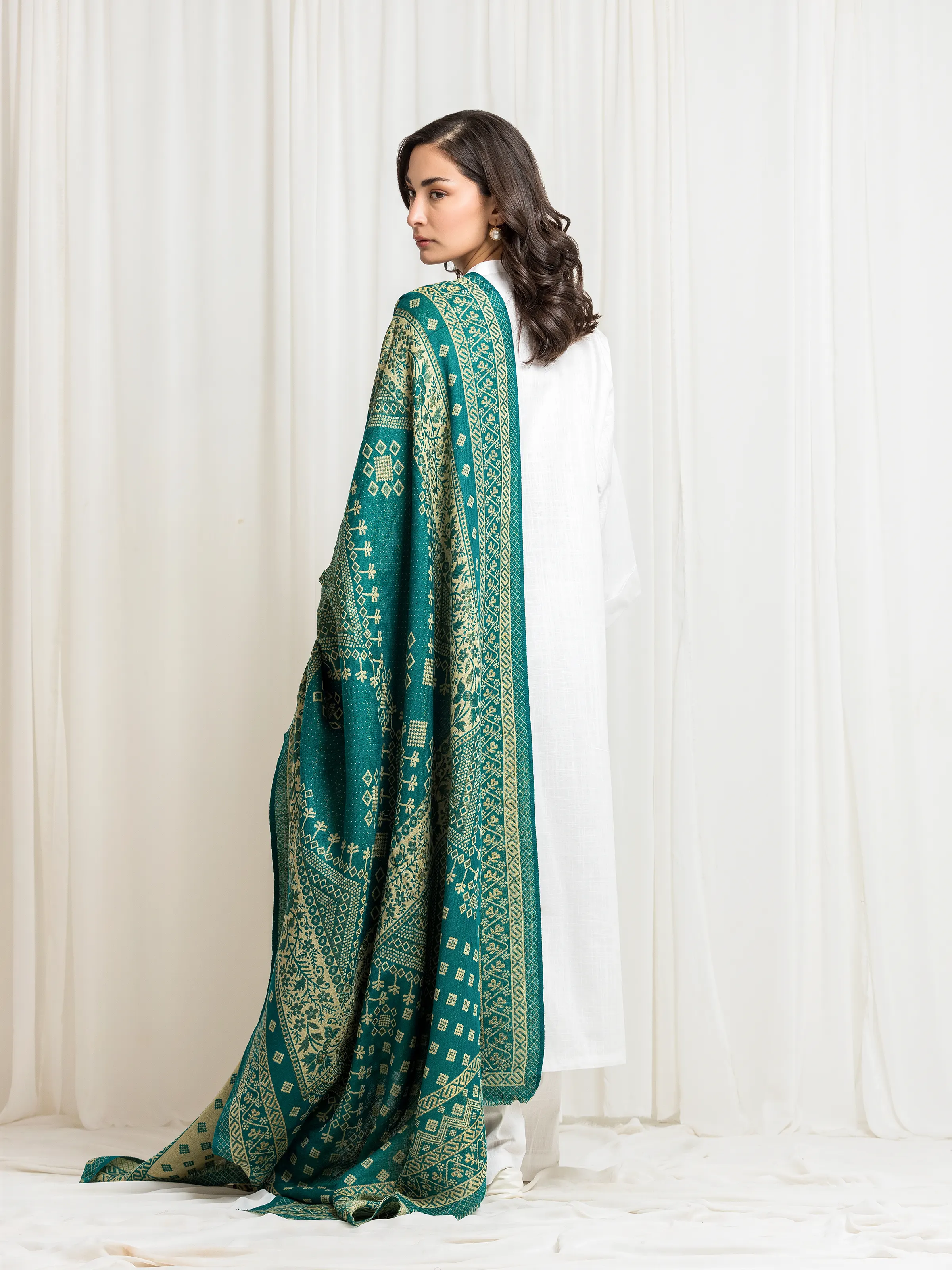 Women's Sea Green Shawl - EWMSJ5-003 - Image 4