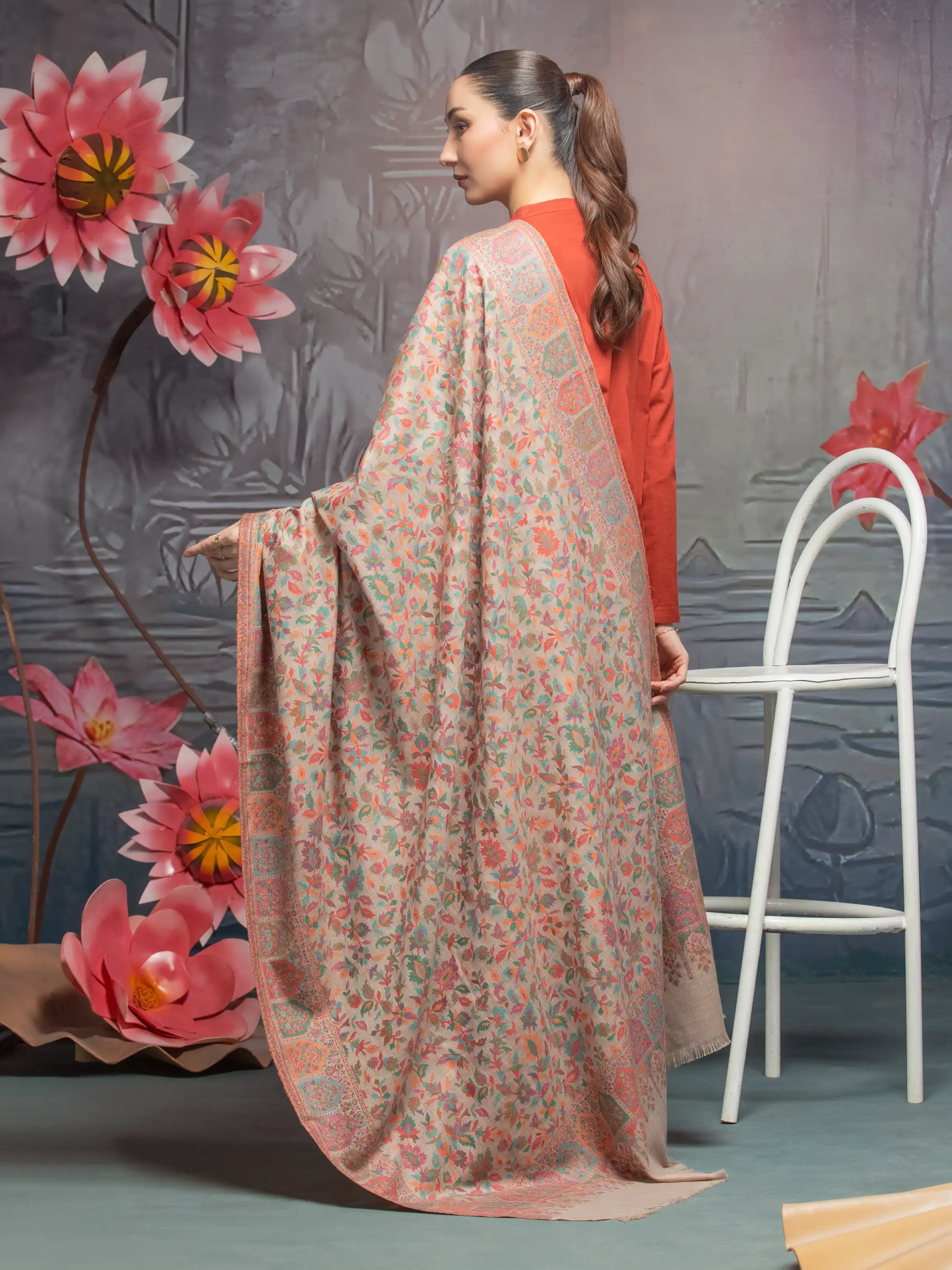 Pashmina Jacquard Zari Shawl - EWMS5-024 - Image 2