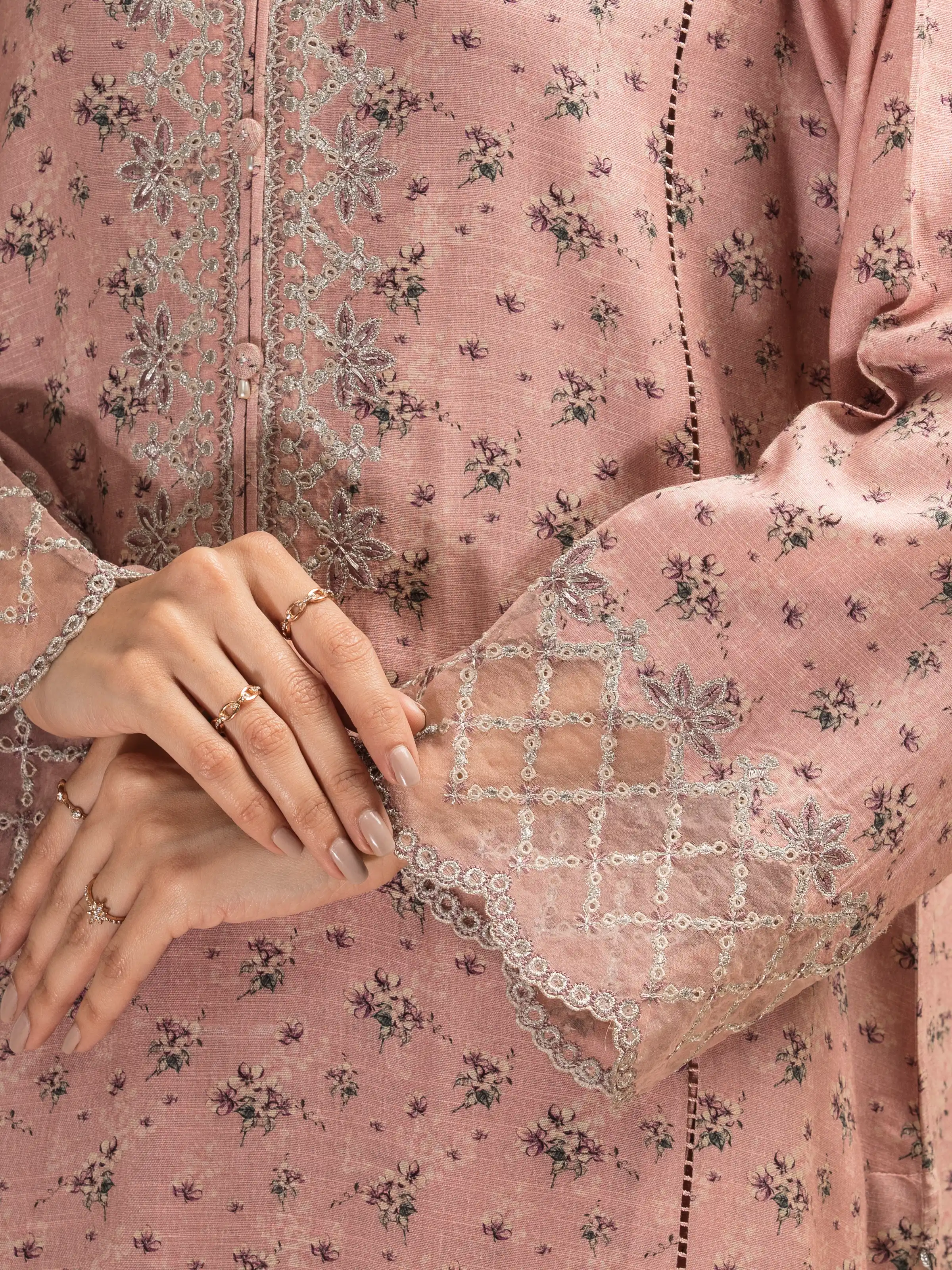 Unstitched Embroidered Raw Silk Suit - EWU5V16-30226-3P - Image 5